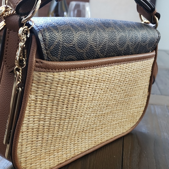 NWOT Calvin Klein Signature Shoulder Bag Crossbody Brown & Natural Straw - Picture 9 of 15